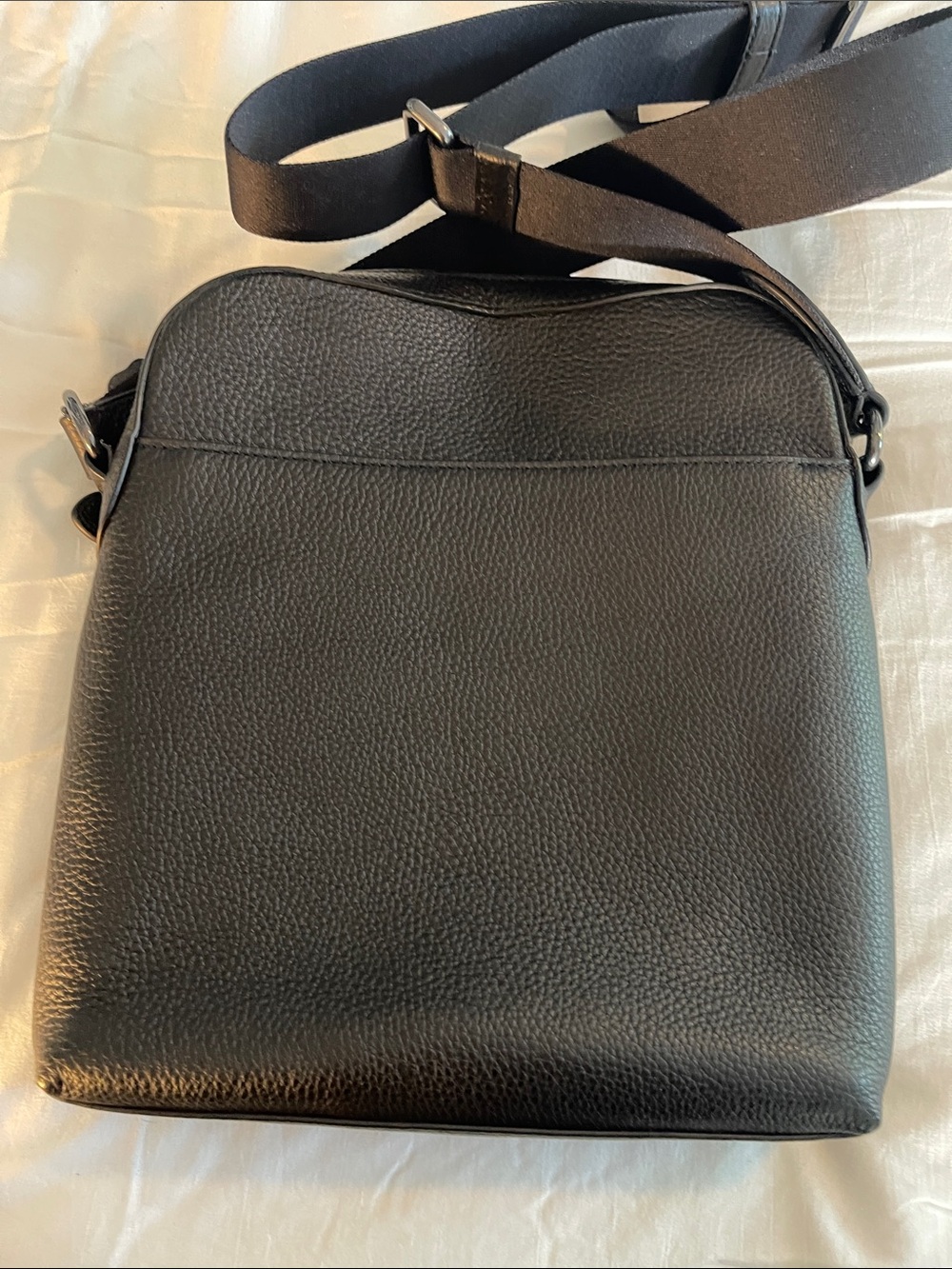 Coach Black Pebbled Leather Messenger Bag with Web Strap - Picture 2 of 9